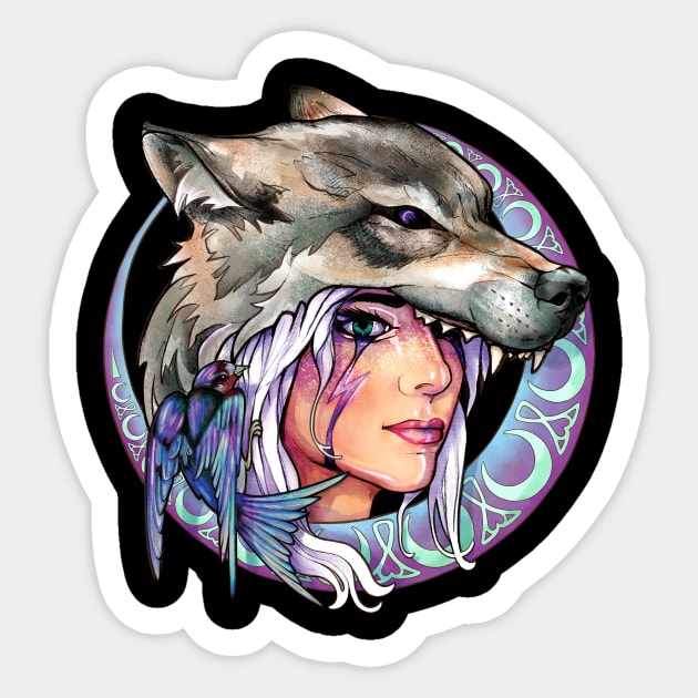 Wolf & Swallow - Art Nouveau Medallion [MOONLIGHT] Sticker by Lix